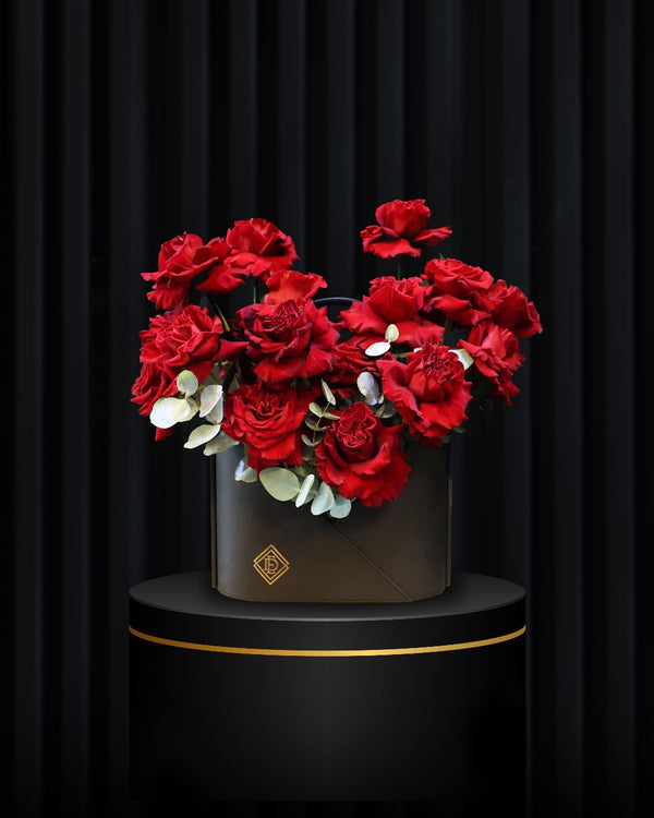 Crimson Luxe – Signature Black Leather Bag with Red Roses